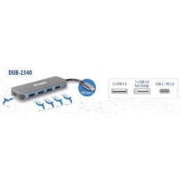 D-Link DUB-2340 keskitin USB Type-C 5000 Mbit s Harmaa