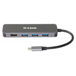 D-Link DUB-2333 kannettavien tietokoneiden telakka ja porttitoistin Langallinen USB Type-C Harmaa