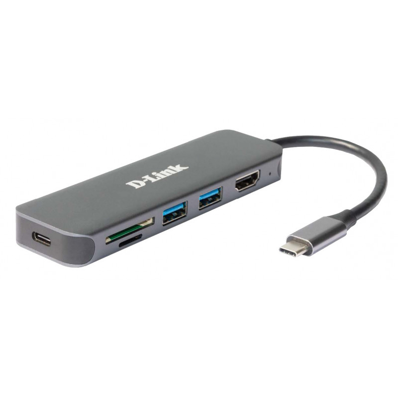 D-Link DUB-2327 kannettavien tietokoneiden telakka ja porttitoistin Langallinen USB Type-C Harmaa