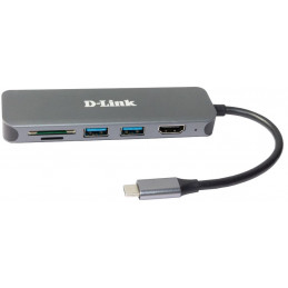 D-Link DUB-2327 kannettavien tietokoneiden telakka ja porttitoistin Langallinen USB Type-C Harmaa