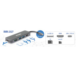 D-Link DUB-2327 kannettavien tietokoneiden telakka ja porttitoistin Langallinen USB Type-C Harmaa