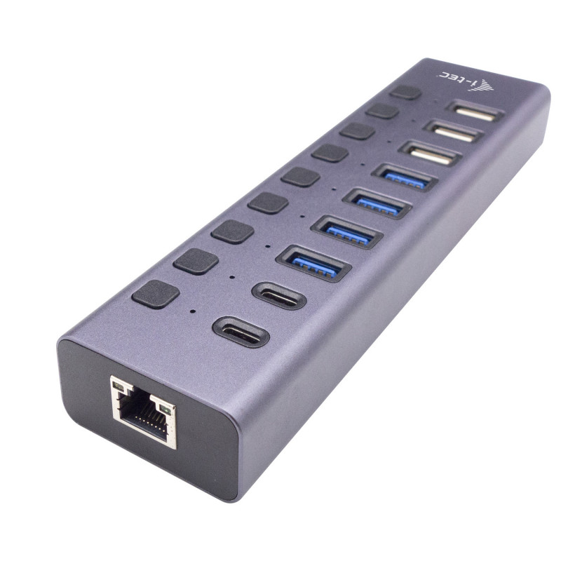 i-tec CACHARGEHUB9LAN keskitin USB 2.0 Type-C 5000 Mbit s Harmaa