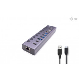 i-tec CACHARGEHUB9LAN keskitin USB 2.0 Type-C 5000 Mbit s Harmaa