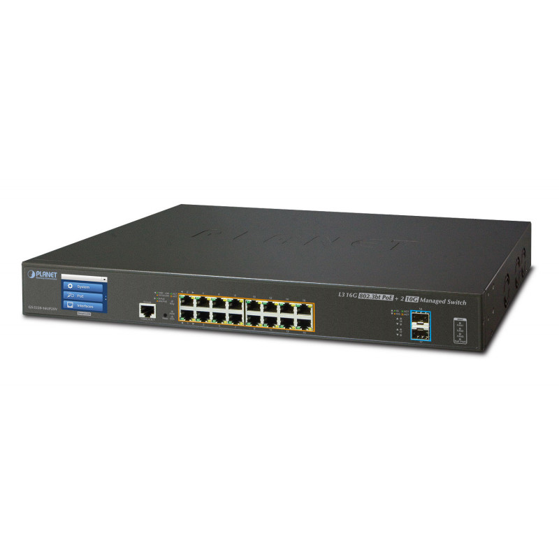 PLANET GS522016UP2XV L3 Gigabit Ethernet (10 100 1000) Power over Ethernet -tuki 1.25U Musta