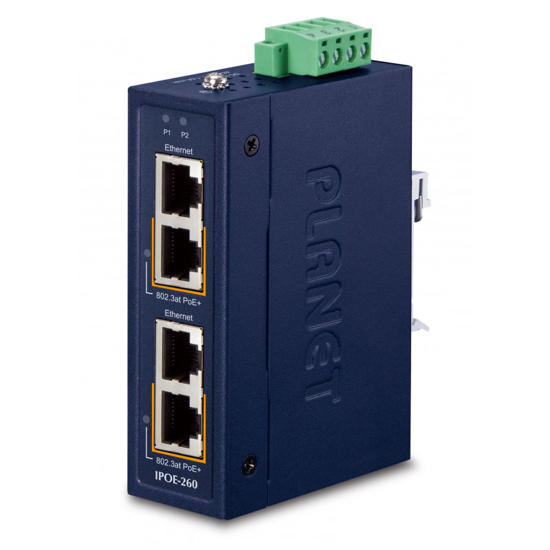 PLANET Industrial 2-port 10 100 1000T Gigabit Ethernet (10 100 1000) Power over Ethernet -tuki Sininen