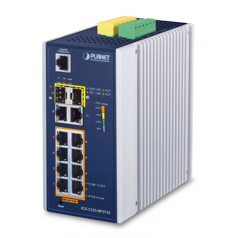 PLANET IGS-5225-8P2T2S verkkokytkin Hallittu L2+ Gigabit Ethernet (10 100 1000) Power over Ethernet -tuki Sininen, Valkoinen