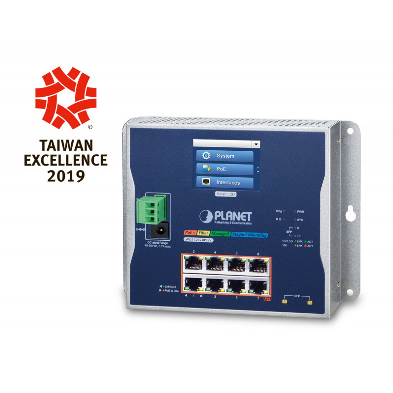 PLANET WGS-5225-8P2SV verkkokytkin Hallittu L2+ L4 Gigabit Ethernet (10 100 1000) Power over Ethernet -tuki Musta
