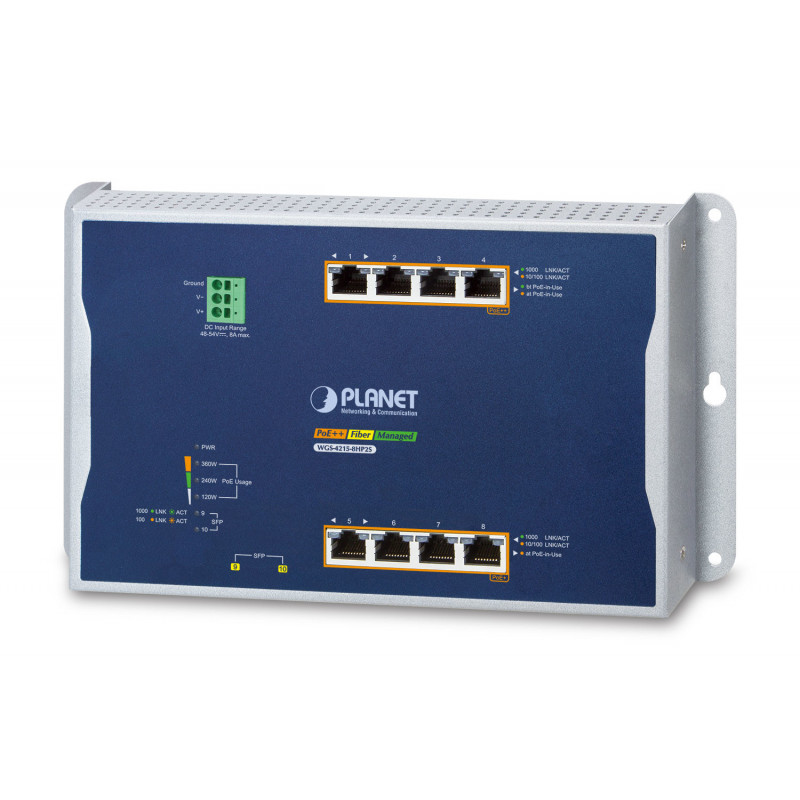 PLANET IP30, IPv6 IPv4, 4-Port Hallittu L2 L2+ Gigabit Ethernet (10 100 1000) Power over Ethernet -tuki Sininen, Harmaa