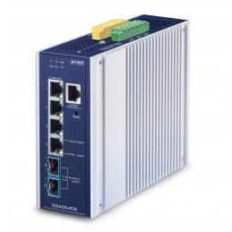 PLANET IP30 Industrial L3 4-Port Hallittu 2.5G Ethernet (100 1000 2500) Alumiini, Sininen