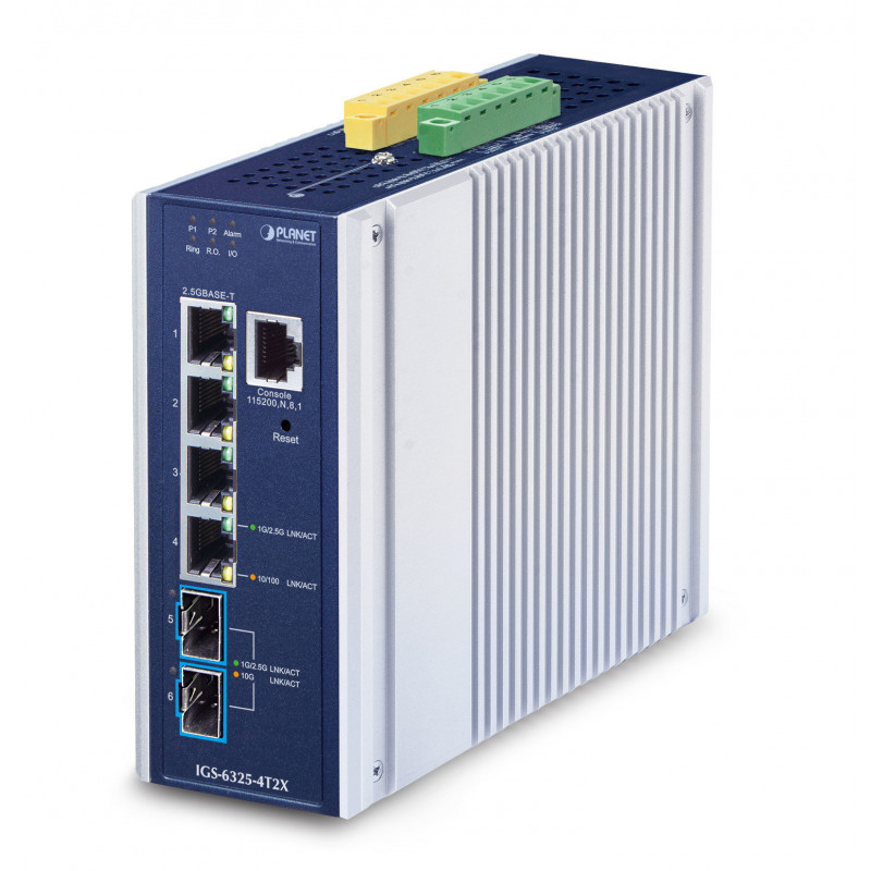 PLANET IP30 Industrial L3 4-Port Hallittu 2.5G Ethernet (100 1000 2500) Alumiini, Sininen