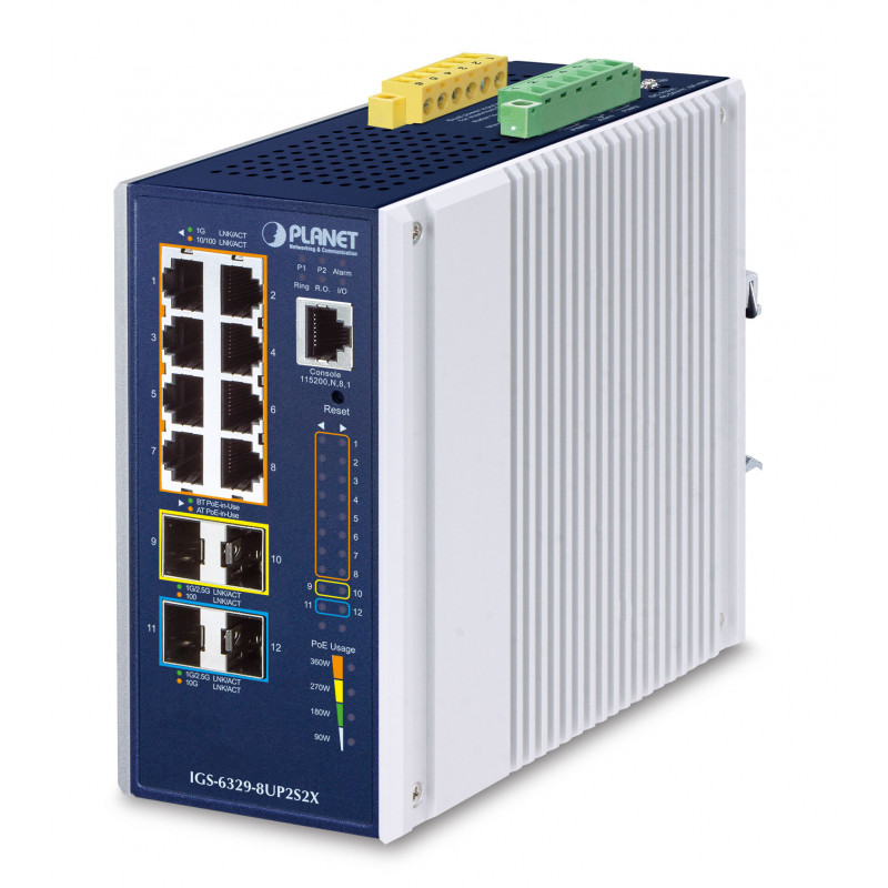 PLANET IP30 DIN-rail Industrial L3 Hallittu Gigabit Ethernet (10 100 1000) Power over Ethernet -tuki Sininen, Harmaa