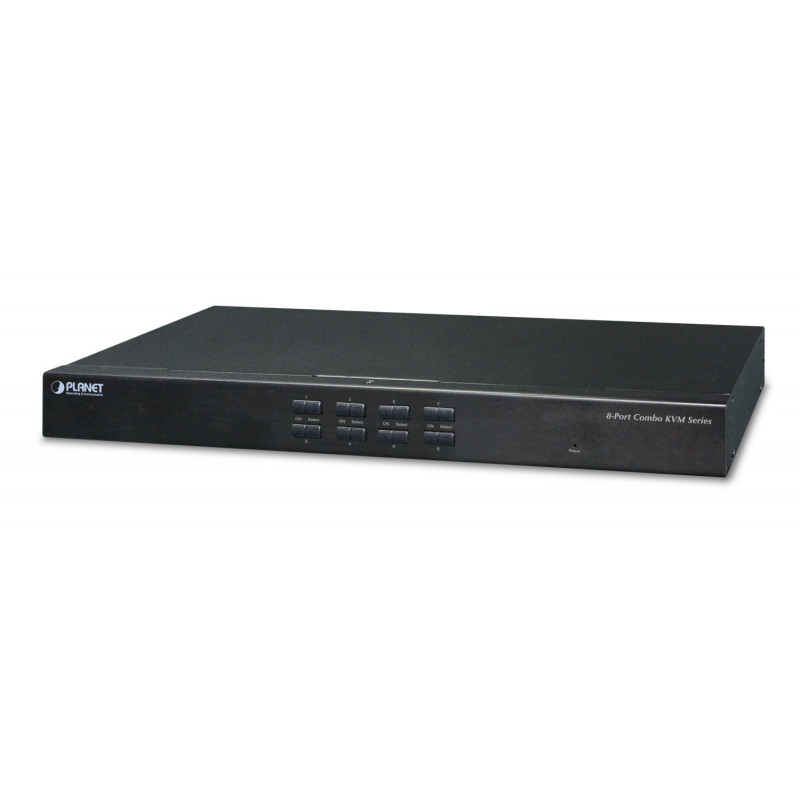 PLANET 8-Port Combo IP KVM Switch  KVM-kytkin Telineasennus Musta