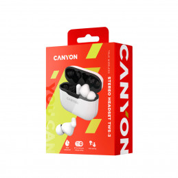 Canyon CNE-CBTHS3W kuulokkeet ja kuulokemikrofoni Langaton In-ear Puhelut Musiikki USB Type-C Bluetooth Valkoinen