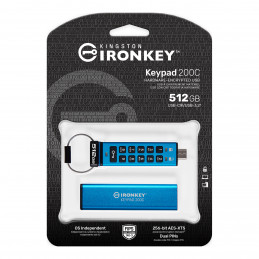 Kingston Technology IronKey Keypad 200C USB-muisti 512 GB USB Type-C 3.2 Gen 1 (3.1 Gen 1) Sininen