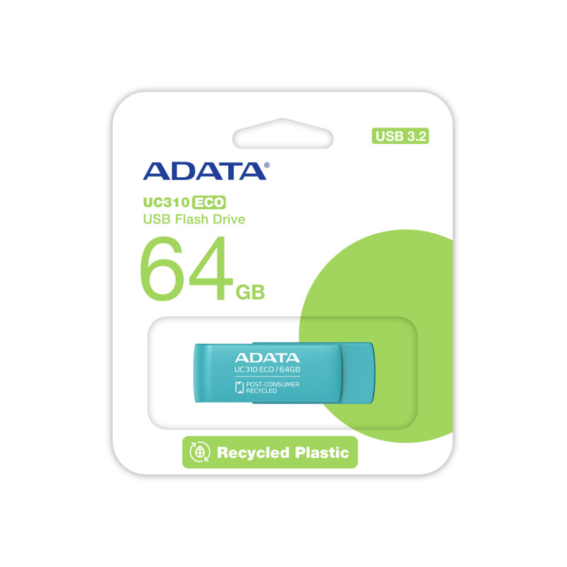 ADATA UC310 ECO USB-muisti 64 GB USB A-tyyppi 3.2 Gen 1 (3.1 Gen 1) Vihreä