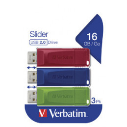 Verbatim Slider USB-muisti 16 GB USB A-tyyppi 2.0 Sininen, Vihreä, Punainen