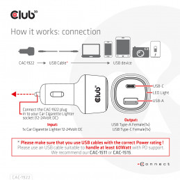 CLUB3D USB KFZ-Ladegerät 1xUSB C A 63W 12 24V retail