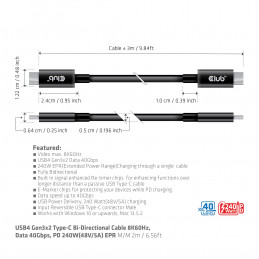 CLUB3D CAC-1579 USB-kaapeli 3 m USB4 Gen 3x2 USB C Musta