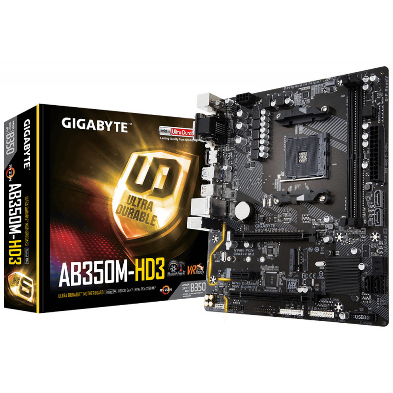 Gigabyte GA-AB350M-HD3 emolevy AMD B350 Kanta AM4 mikro ATX