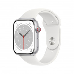 Apple Watch Series 8 OLED 45 mm Digitaalinen 396 x 484 pikseliä Kosketusnäyttö 4G Hopea Wi-Fi GPS (satelliitti)