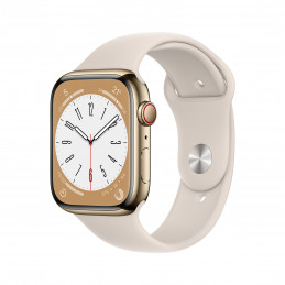 Apple Watch Series 8 OLED 45 mm Digitaalinen 396 x 484 pikseliä Kosketusnäyttö 4G Kulta Wi-Fi GPS (satelliitti)