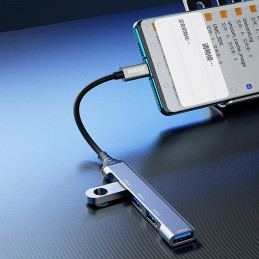 DUDAO A16T 4-in-4 USB-C Hub Langallinen USB 3.2 Gen 1 (3.1 Gen 1) Type-C Harmaa