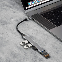 DUDAO A16T 4-in-4 USB-C Hub Langallinen USB 3.2 Gen 1 (3.1 Gen 1) Type-C Harmaa