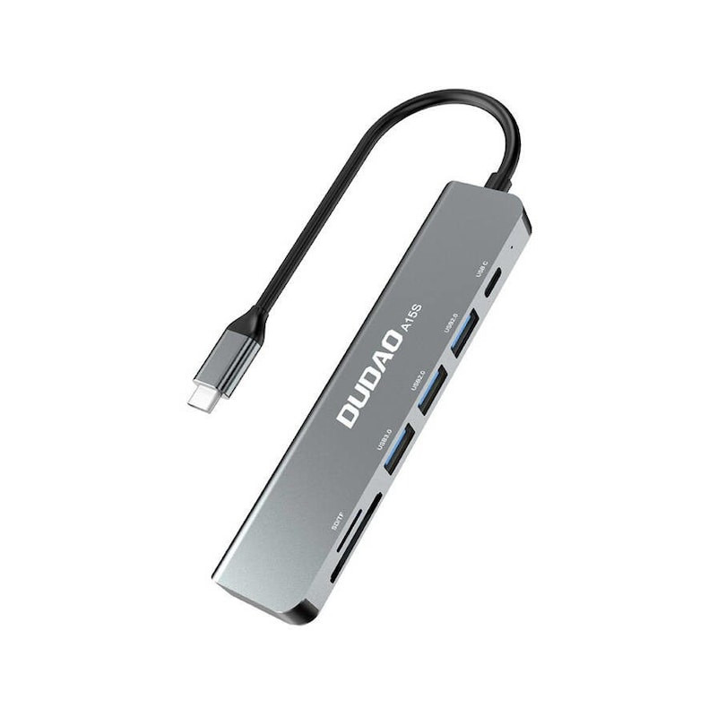 DUDAO Adapter USB Adapter 6w1 A15S USB-C na 3x USB, 1x USB-C, SD TF (szary) Langallinen USB 3.2 Gen 1 (3.1 Gen 1) Type-A Harmaa