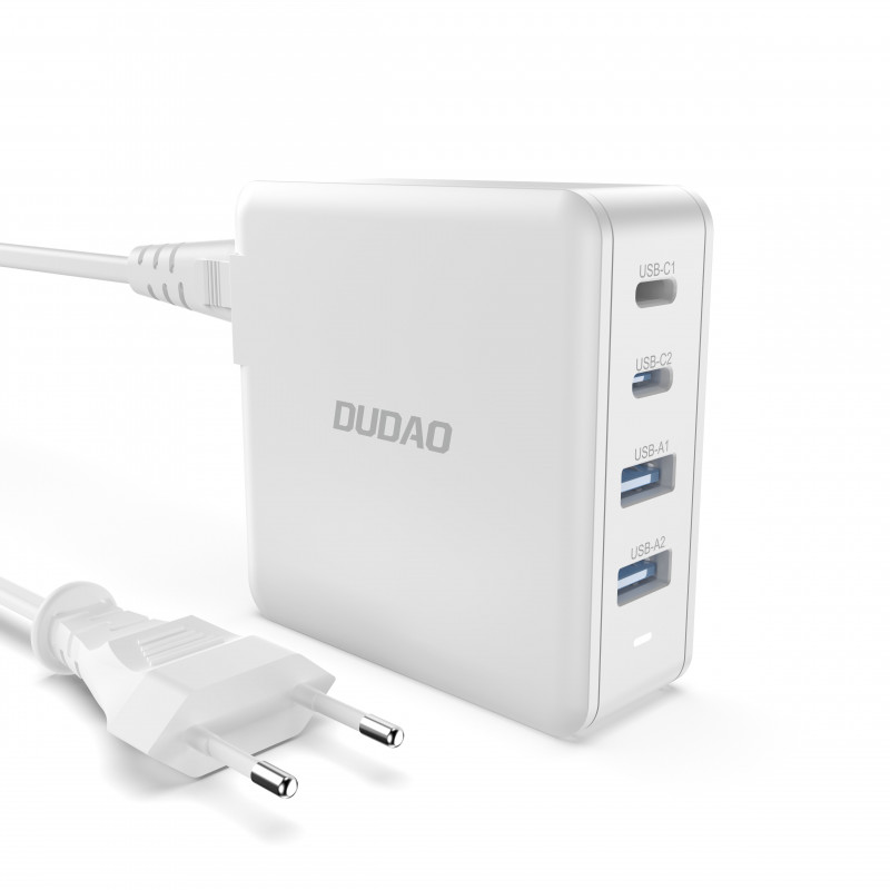 DUDAO Adapter GAN 100W Type Cx2+ 2xUSB White Universaali Valkoinen AC Pikalataus Sisätila