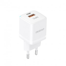 DUDAO A13Pro GAN Adapter 33W 1x USB-C 1x USB-A Universaali Valkoinen AC Pikalataus Sisätila