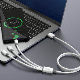 DUDAO L8s Upgrade 3in1 USB cable USB-kaapeli 1,2 m USB A USB C Micro USB-A Lightning Valkoinen