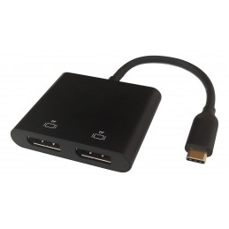 Deltaco USBC-2DP videokaapeli-adapteri 0,1 m USB Type-C 2 x DisplayPort Musta