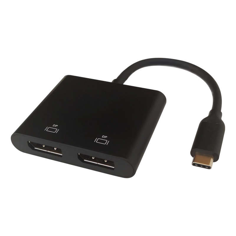 Deltaco USBC-2DP videokaapeli-adapteri 0,1 m USB Type-C 2 x DisplayPort Musta