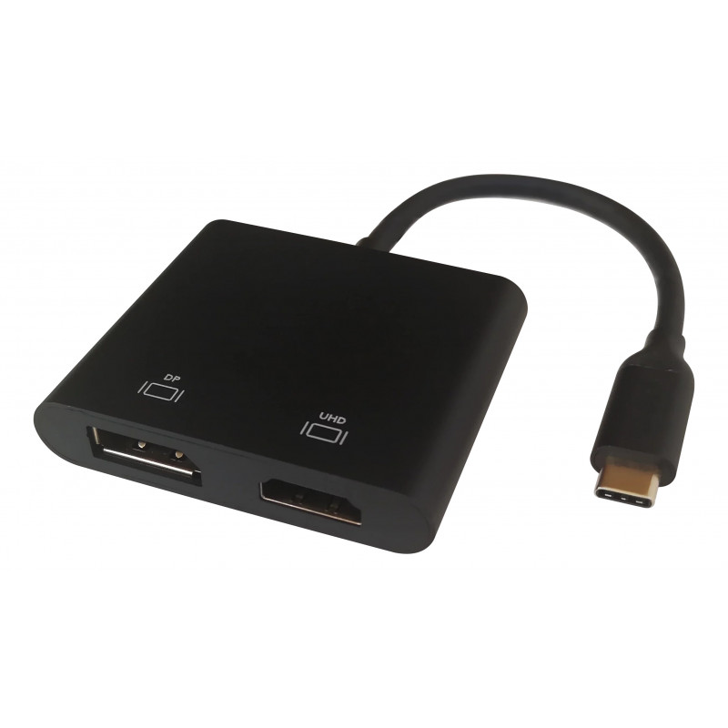 Deltaco USBC-HDDP videokaapeli-adapteri 0,1 m USB Type-C HDMI + DisplayPort Musta