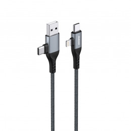 DUDAO L20PRO 4-in-1 fast Charging Cable USB-kaapeli 1 m USB A USB C USB C Lightning Musta, Harmaa