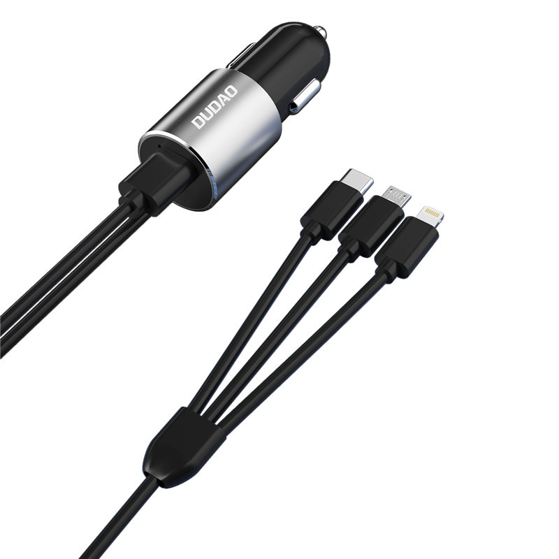 DUDAO R5ProN 3.4A Car Charger Built-in cables Universaali Harmaa Tupakansytytin Pikalataus Auto