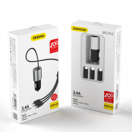 DUDAO R5ProN 3.4A Car Charger Built-in cables Universaali Harmaa Tupakansytytin Pikalataus Auto