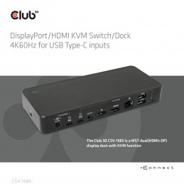 CLUB3D DisplayPort HDMI KVM Switch Dock 4K60Hz For USB Type-C inputs