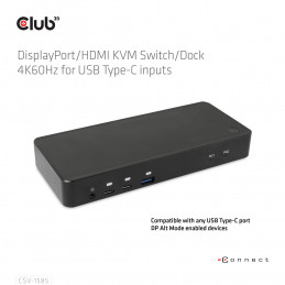 CLUB3D DisplayPort HDMI KVM Switch Dock 4K60Hz For USB Type-C inputs