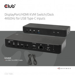 CLUB3D DisplayPort HDMI KVM Switch Dock 4K60Hz For USB Type-C inputs