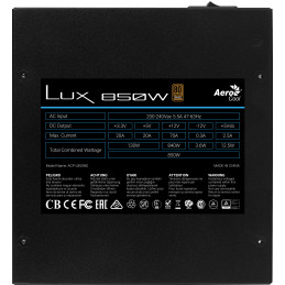 Aerocool LUX 850W virtalähdeyksikkö 20+4 pin ATX Musta