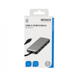 Deltaco USBC-HUB204 keskitin USB Type-C 5000 Mbit s Harmaa