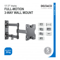 Deltaco ARM-1204 monitorin kiinnike ja jalusta 68,6 cm (27") Musta Seinä