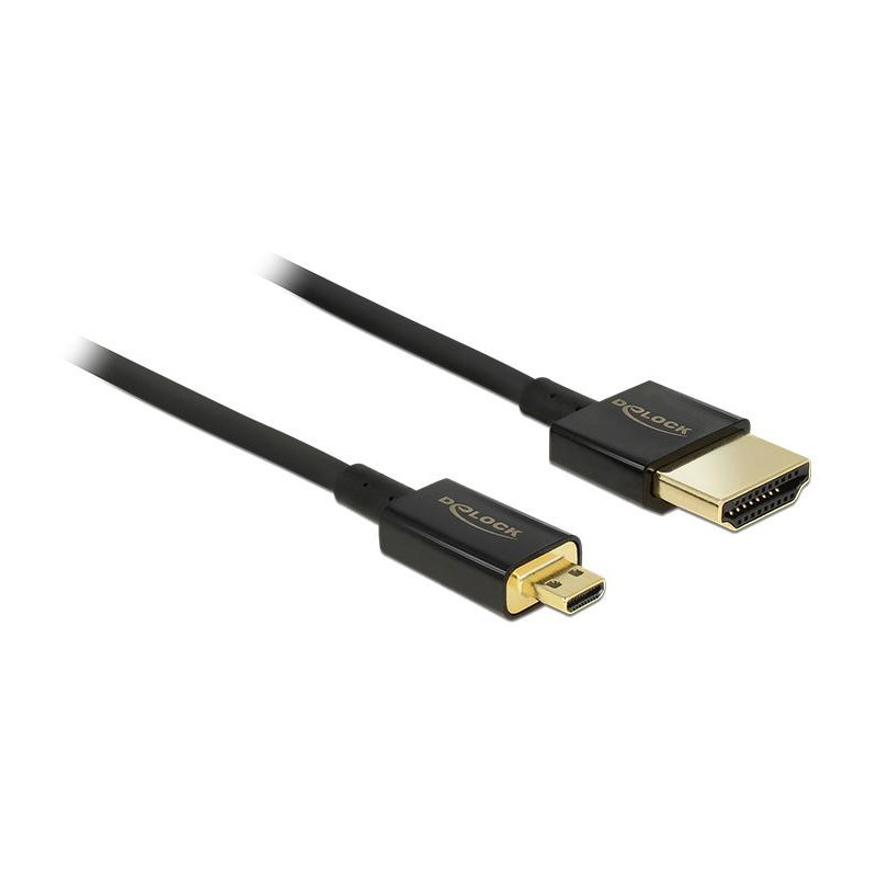 DeLOCK HDMI-A HDMI Micro-D, 2 m HDMI-kaapeli HDMI-tyyppi A (vakio) HDMI-tyyppi D (mikro) Musta