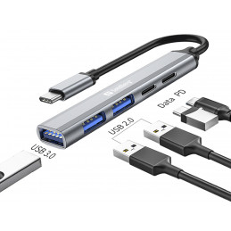 Sandberg 336-50 keskitin USB Type-C 5000 Mbit s Harmaa