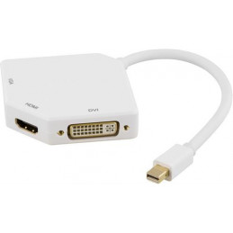 Deltaco DP-MULTI2 videokaapeli-adapteri 0,15 m Mini DisplayPort DVI-D + VGA (D-Sub) + HDMI Valkoinen