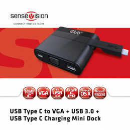 CLUB3D USB Type C to VGA + USB 3.0 + USB Type C Charging Mini Dock