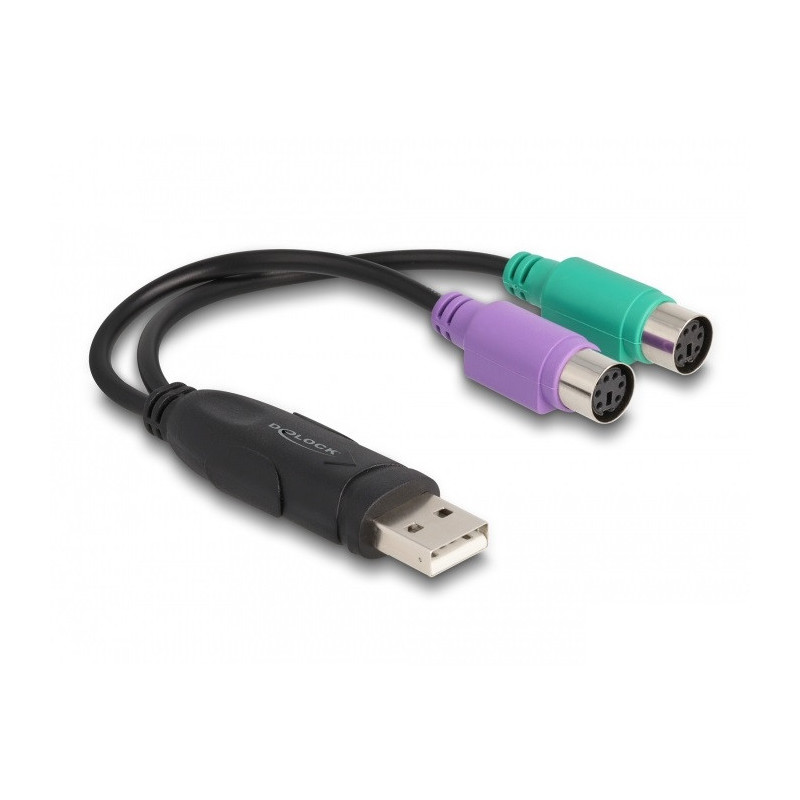 DeLOCK 61051 PS 2-johto 0,17 m 2x 6-p Mini-DIN USB A musta, Vihreä, Purppura