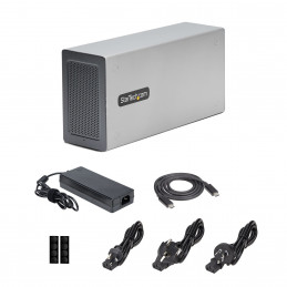 StarTech.com 2TBT3-PCIE-ENCLOSURE kannettavien tietokoneiden telakka ja porttitoistin Langallinen Thunderbolt 3 Hopea