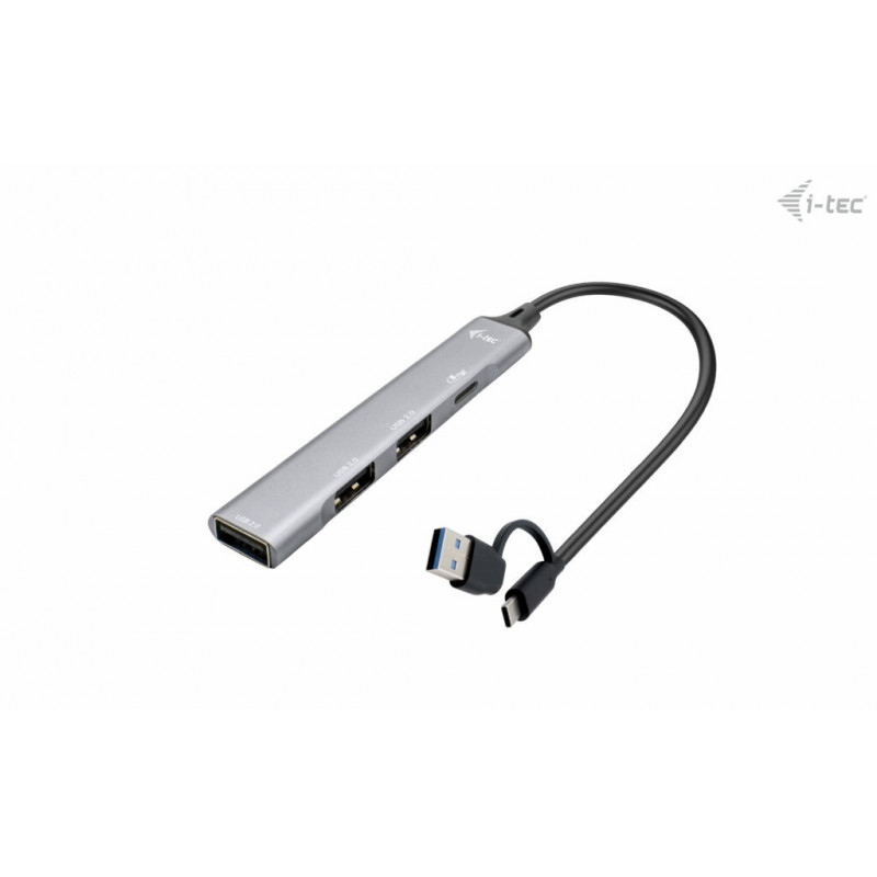 i-tec CAHUBMETALMINI4 keskitin USB 3.2 Gen 1 (3.1 Gen 1) Type-A + Type-C 5000 Mbit s Hopea